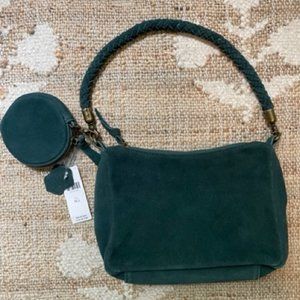 Anthropologie NWT bag / clutch suede dark green with coin purse